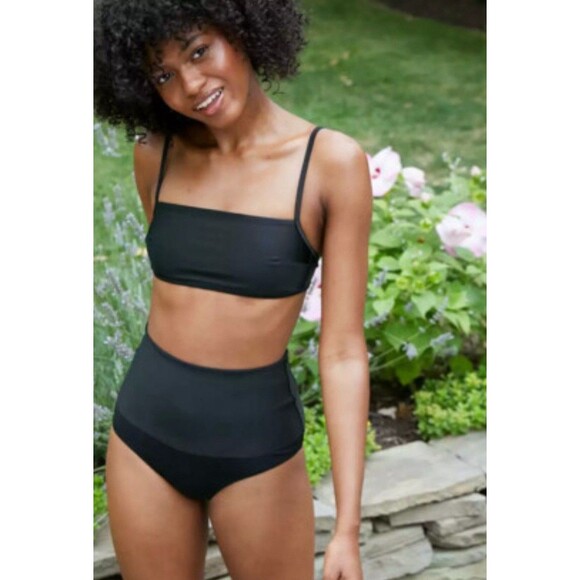 NWT Aerie High Waisted Foldover Bikini Bottom - Black, Size M - Picture 2 of 5